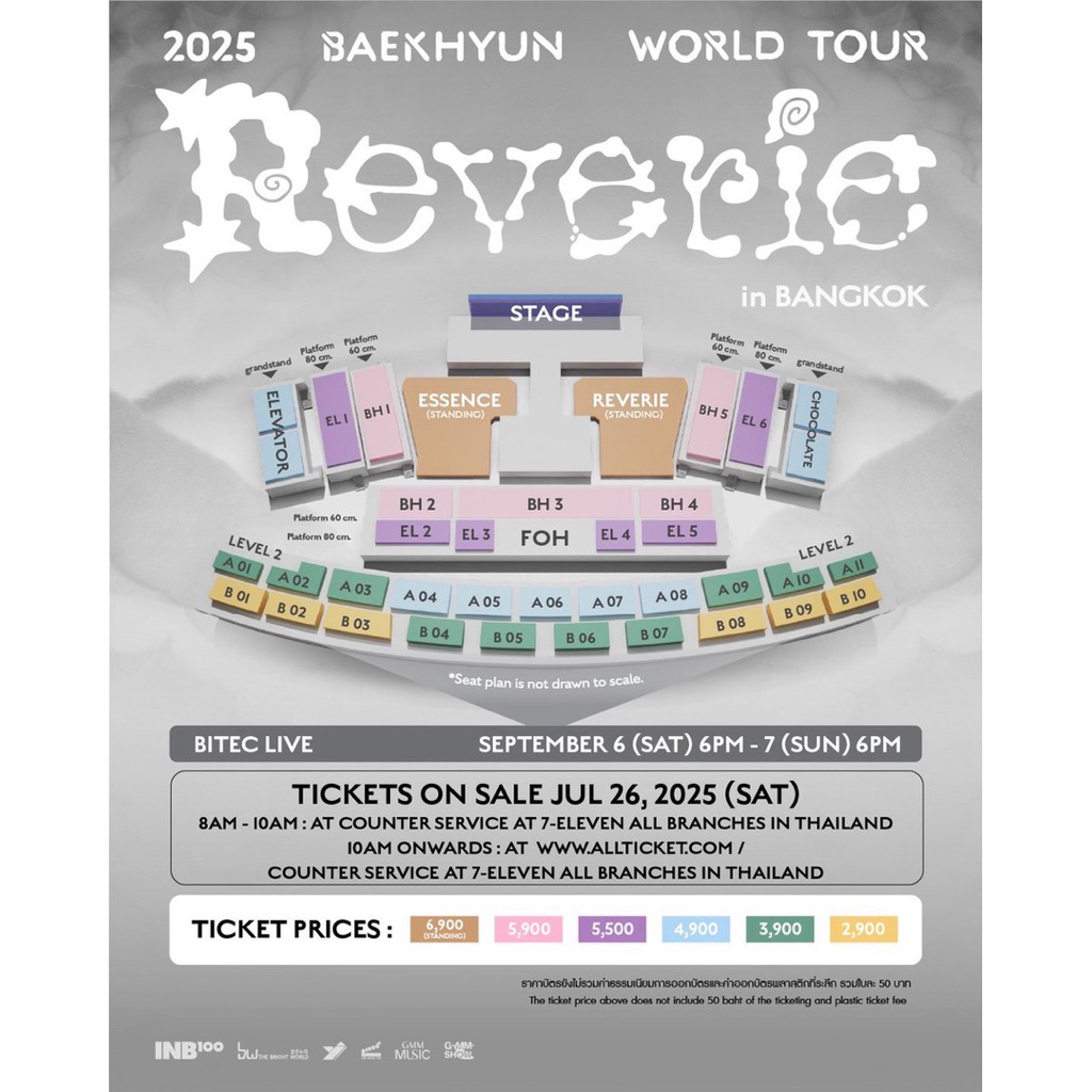 บัตรคอนเสิร์ตแบคฮยอน 2025 BAEKHYUN WORLD TOUR <Reverie> in BANGKOK วันอาทิตย์ หลุม Essence