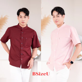 เสื้อเชิ้ตคอจีน แขนสั้น ผ้า Premium Oxford By BSizeU ทรงเข้ารูป รีดง่ายยับยาก ยิ่งซักยิ่งนิ่ม