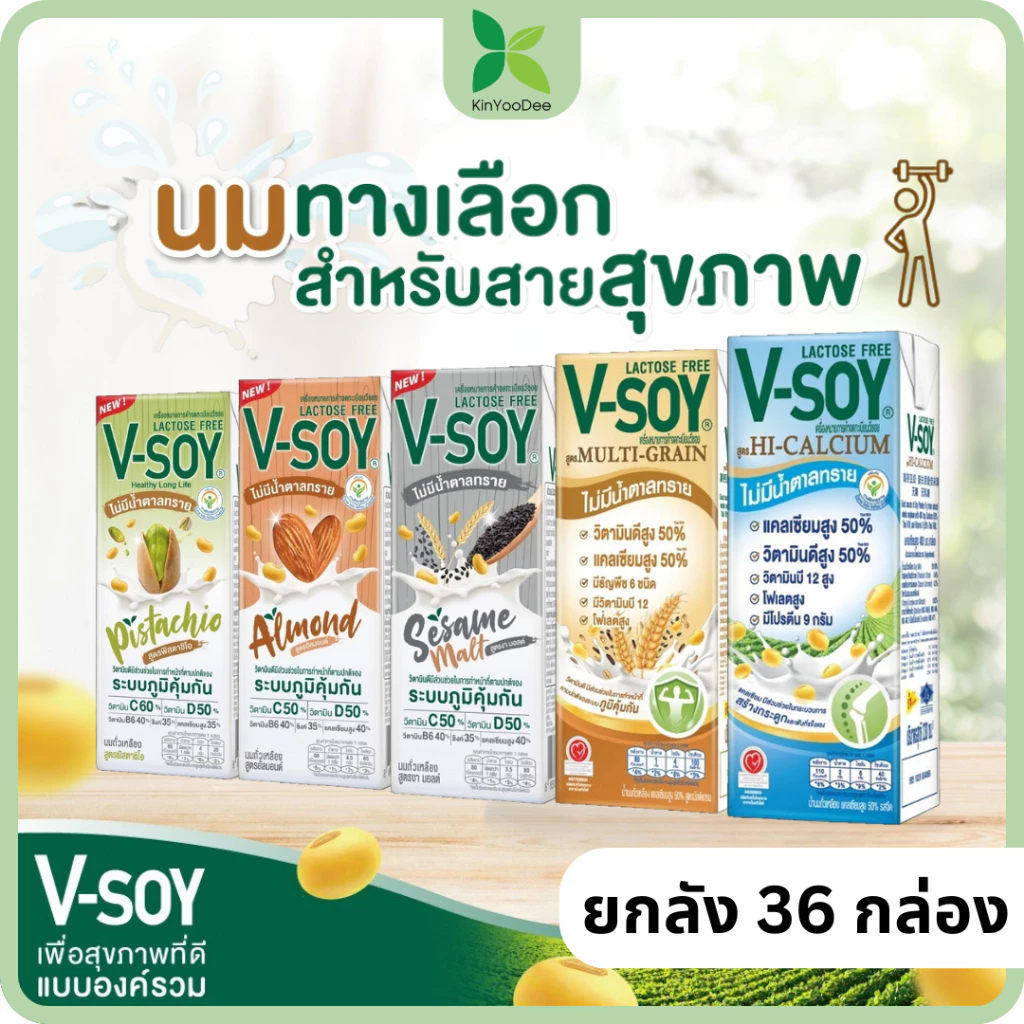 V-soy วีซอย มัดรวมนมถั่วเหลืองวีซอยทุกรสชาติ (ยกลัง 36 กล่อง)