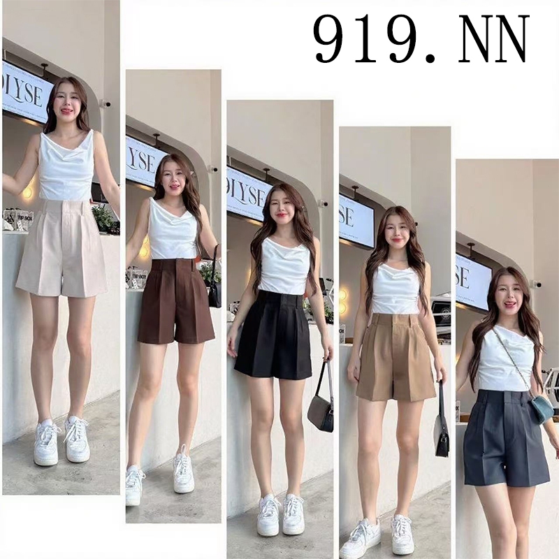 919.NN✨กางเกงขาสั้น ผ้าลินิน เอวสูง ซิปหน้า พรางต้นขา