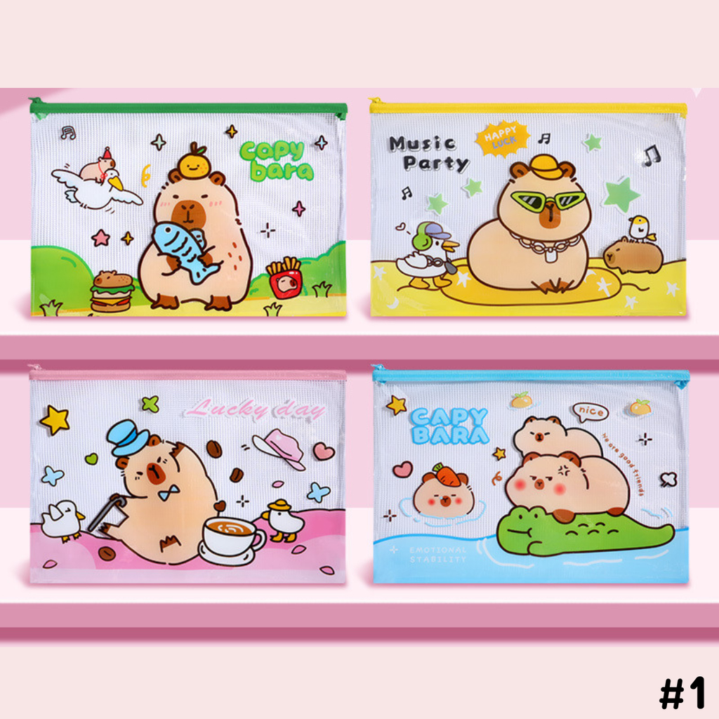 FF-074 กระเป๋าดินสอ ตาข่ายแบบใส ลายการ์ตูน คละลาย สำหรับใส่เครื่องเขียน