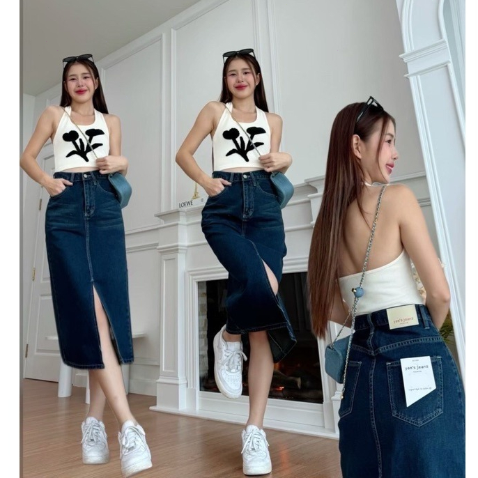 919Jeans⚡️⚡️ กางเกงยีนส์ผู้หญิง กระโปรงยีนส์ ผ้าไม่ยืด แต่งกระเป๋าหน้า