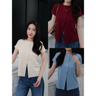 เสื้อผ่าหน้า แขนเต๋อ ผ้าร่อง(กระดุมเล็ก)พื้น