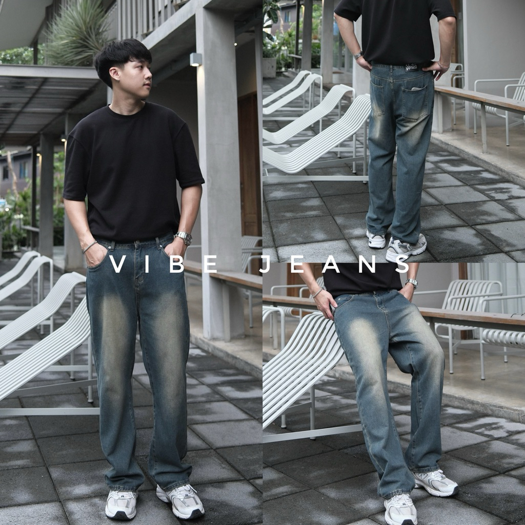 022 Vibe jeans (790.-) “พร้อมส่ง” กางเกงยีนส์ผู้ชายทรงกระบอกกลาง สีเข้มสวย ผ้ายีนส์นิ่มใส่สบาย
