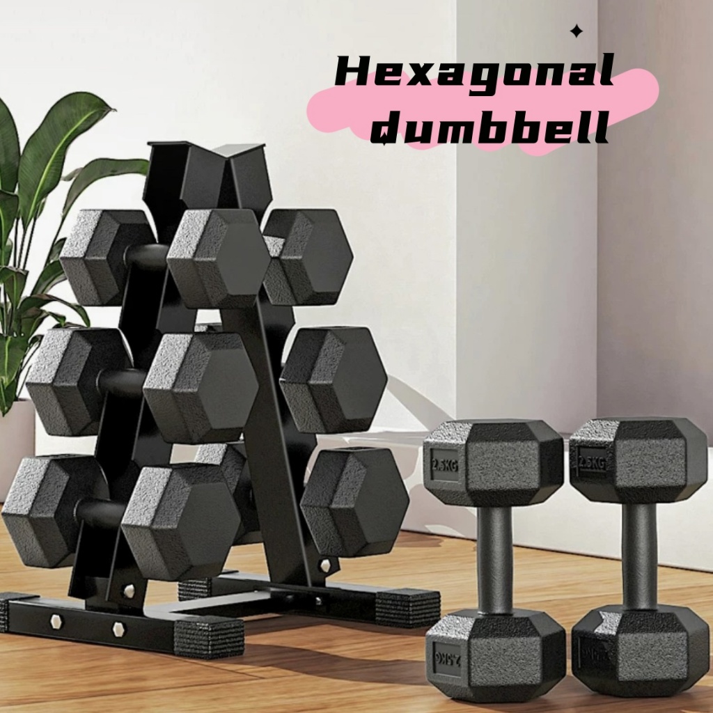 ดัมเบล สองต่อการสั่งซื้อ10kg 15kg 20kg การฝึกน้ำหนัก PVC ดัมเบลยางหกเหลี่ยม การออกกำลังกายดัมเบล