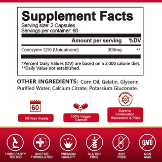 Wellness COQ10 Capsules 300MG Helps Maintain Health Blood Pressure Heart Support COQ10 สุขภาพหัวใจ