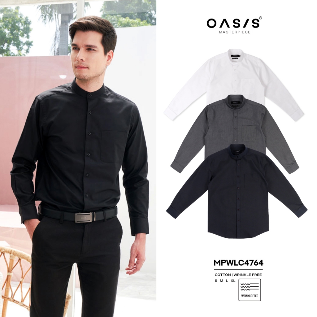OASIS Masterpiece เสื้อเชิ้ตผู้ชาย คอจีน รุ่น MPWLC-4764 ผ้าคอตตอน แขนยาว มีกระเป๋า Wrinkle Free รีดง่าย