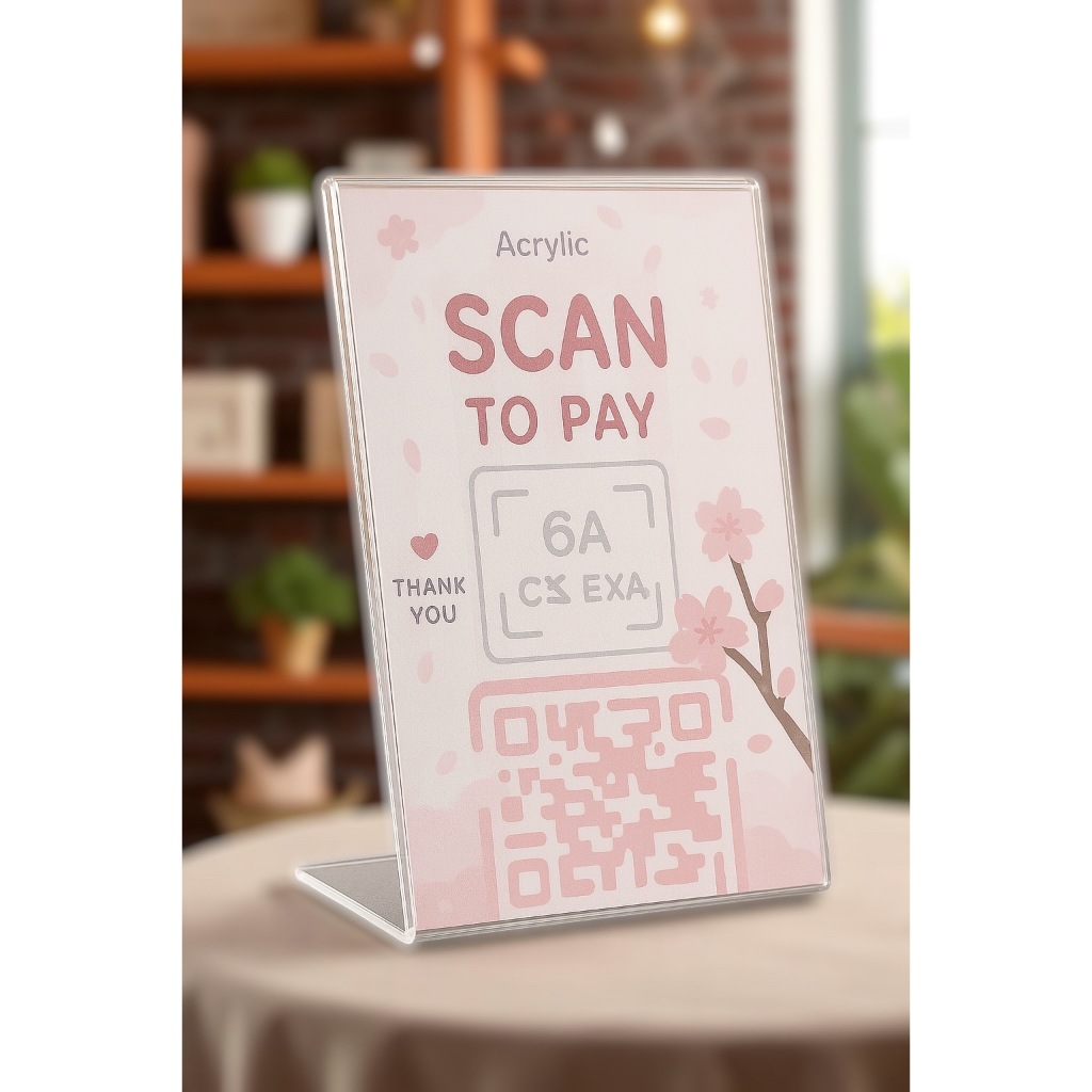 ป้ายอะคริลิคตั้งโต๊ะใส ขนาด A6 (4x6 นิ้ว) ป้ายสแกนจ่ายเงิน QR Code สำหรับร้านค้า คาเฟ่ เคาน์เตอร์ - รูปที่ 2
