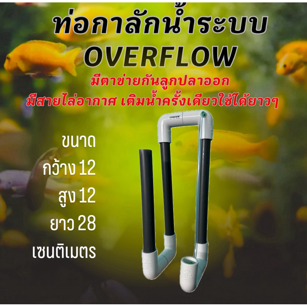 ท่อน้ำล้นสีขาวดำ over flow กาลักน้ำแถมตาข่ายกันปลาหลุดออก ดูดน้ำขี้ปลา ท่อดูดดน้ำตู้ปลา อ่างเลี้ยงปลา กรองปลา