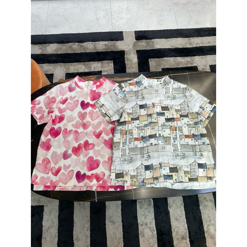 M7เสื้อคอปีนซิปหลังผ้าลินินแท้ลายน่ารัก