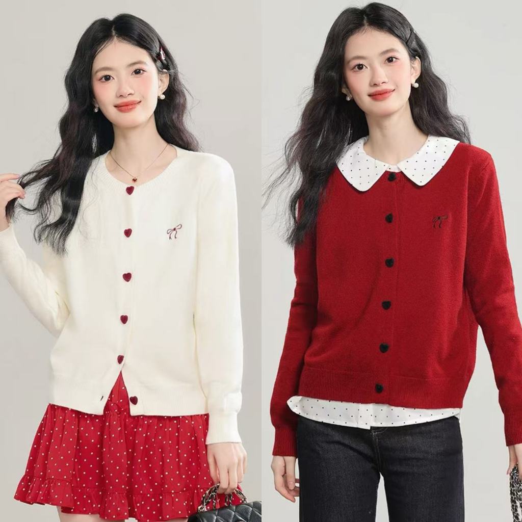 หวานสวมเสื้อถักแขนยาวผู้หญิง 2025 ต้นฤดูใบไม้ผลิตีเสื้อสเวตเตอร์ถักเสื้อคาร์ดิแกนด้านบน moonlite.th