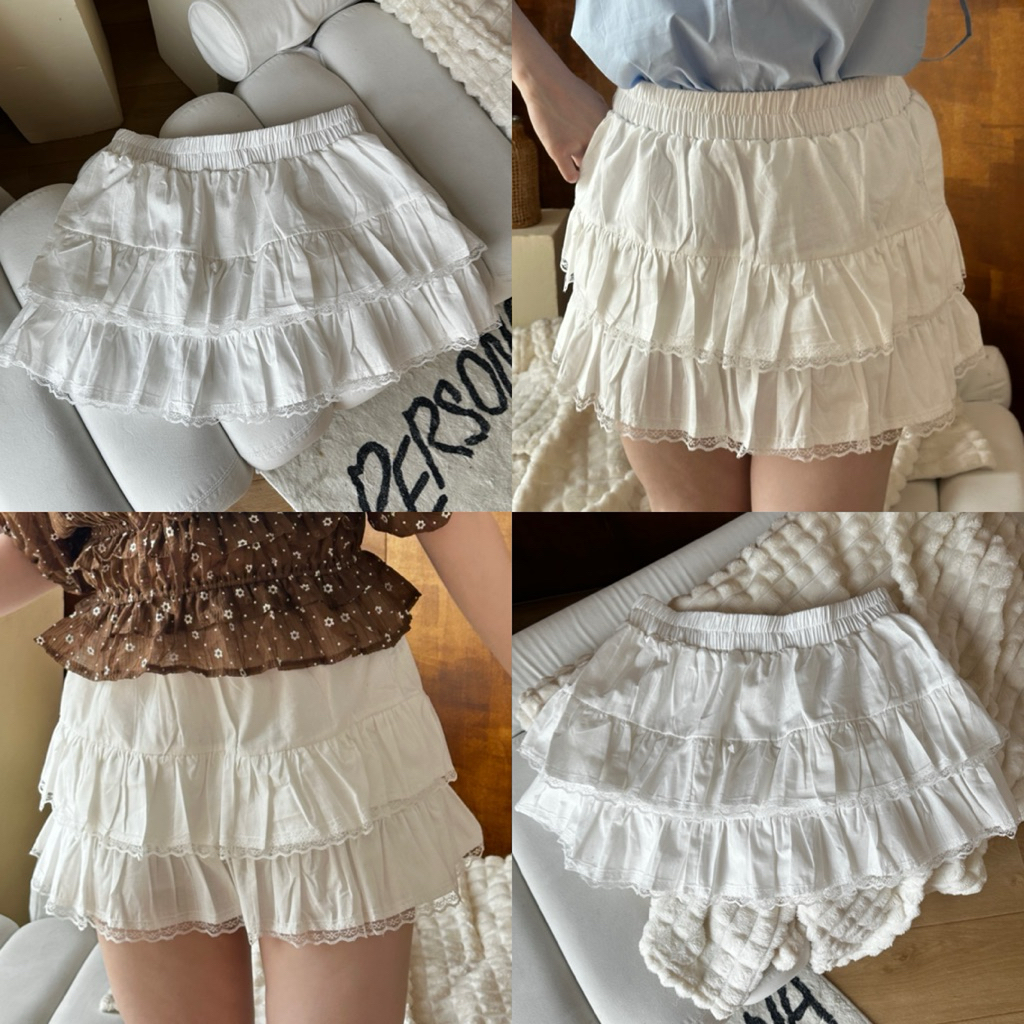 ลดในไลฟ์/หน้าแอพ Kanomchan Skirt กระโปรงมีซับในกางเกง กระโปรงสั้นระบายแต่งลูกไม้ ราคา ถูกที่สุด ดีลบีเคเค