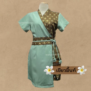 ND1ชุดเดรสสั้น(ฟ)แต่งลายไทย ชุดฟอร์มพนักงาน ชุดนวดสปา โรงแรม ร้านอาหาร