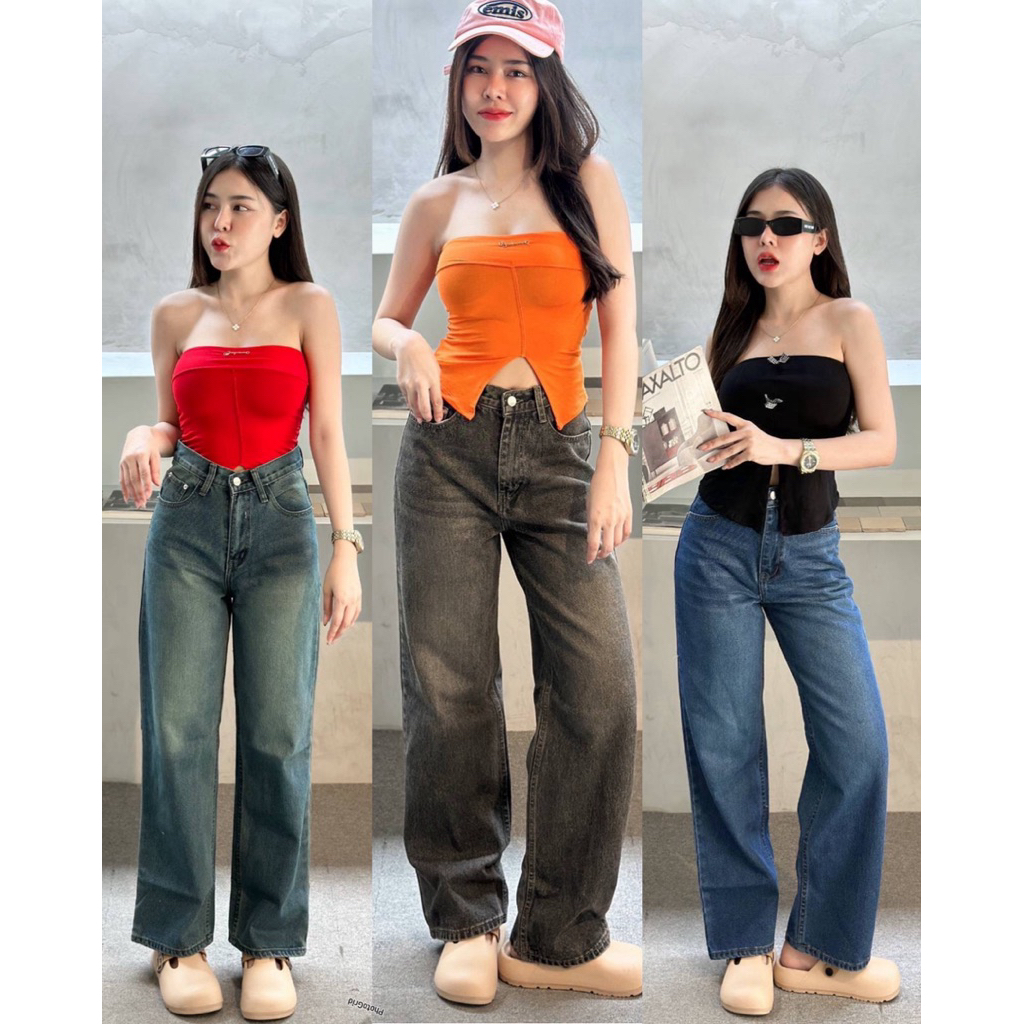 mnv_shop  กางเกงยีนส์ขายาว ทรงขากระบอก BB