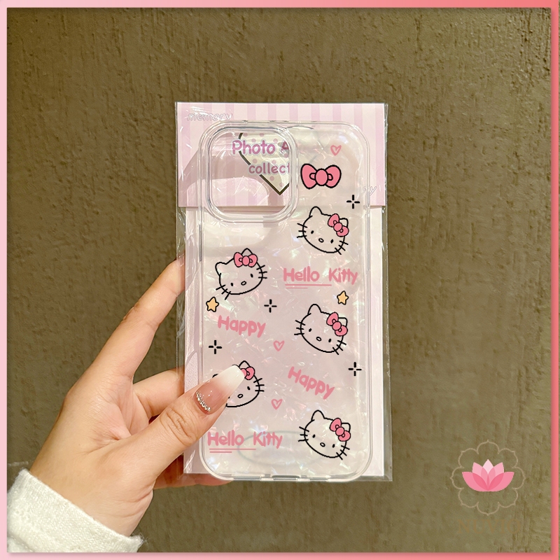 น่ารัก เคสคิตตี้ เคสไอโฟน13 สำหรับ IPhone 12 11 15 13 16 14 Pro Max XR XS X Max 7 8 Plus SE เคสไอโฟนสวยๆ ลายเปลือกหอย