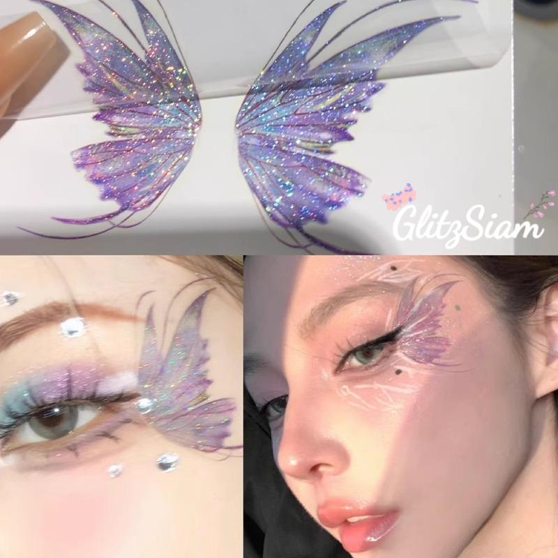 Glitzsiam🦋🦋สติกเกอร์รอยสักผีเสื้อกลิตเตอร์ สติกเกอร์แต่งตาสำหรับผู้หญิง หลากหลายสไตล์ สีสันสดใส ราคาส่ง.
