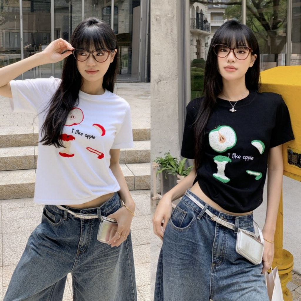 เสื้อยืดผู้หญิง เสื้อยืดคอกลม ใส่ได้ทุกหุ่น ทรงหลวม สีสดๆ ลายผ้าขนหนู #22359