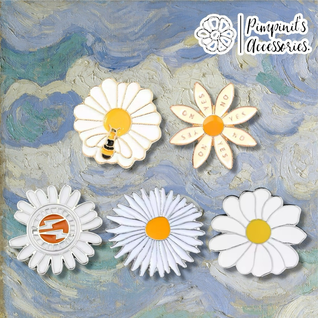✿ ร้านในไทยพร้อมส่ง : เข็มกลัดเซ็ทดอกเดซี่จิ๋ว | MINI DAISY FLOWER Enamel Brooch Pin Set. - รูปที่ 3