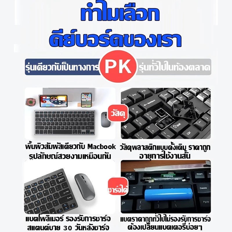 คีย์บอร์ดไร้สาย บลูทูธ พร้อมเมาส์ รองรับหลายอุปกรณ์ thumbnail 8