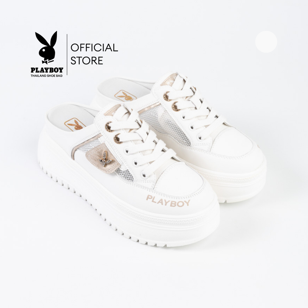 PLAYBOY รุ่น Glossy Mule Sneakers รองเท้าผ้าใบเปิดส้น รุ่นST-H253C1219(ควร+1ไซส์) สีVanilla Gold