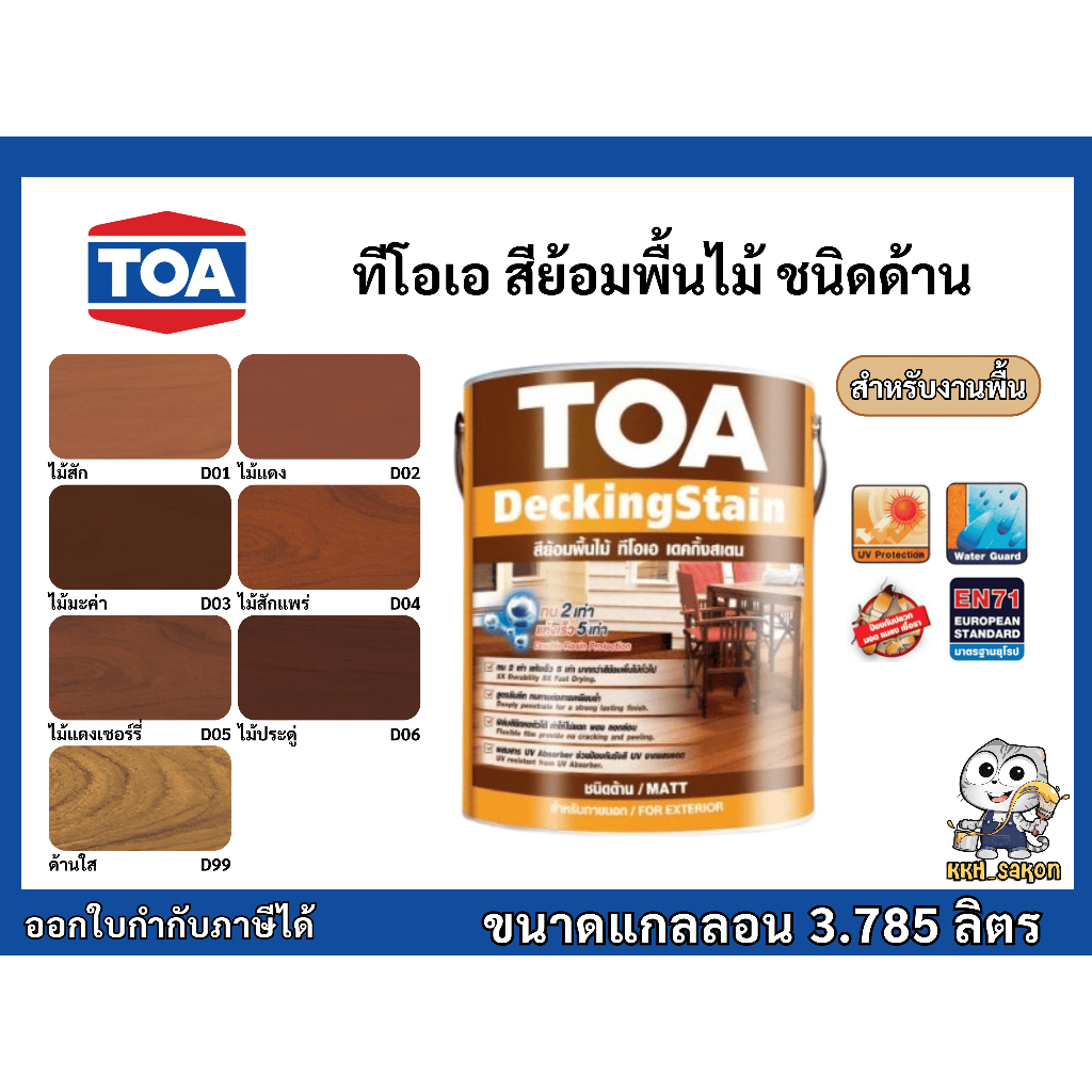 สีย้อมไม้ ทาพื้นไม้ ทีโอเอ เดคกิ้งสเตน ชนิดด้าน  TOA Decking Stain ขนาดแกลลอน 3.785 ลิตร