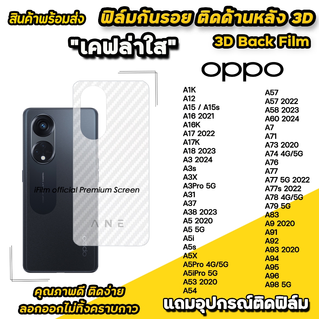 🔥 ฟิล์มหลัง เคฟล่า For OPPO A16 A17 A3X A3Pro A38 A5 i Pro A53 A54 A58 A60 A74 A76 A77 A78 A79 A96 A