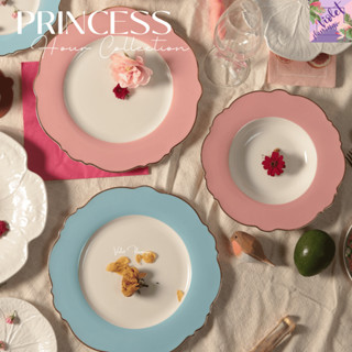 Violet Flamingo จานเซรามิก ขอบหยักเพ้นท์ทอง Princess Hour Co…