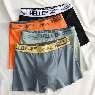 HELE กางเกงในชาย 10 ตัว 6 สี เนื้อสัมผัสเย็นพิเศษ ระบายอากาศดี ซับในไม่อับชื้น ลายเรียบนุ่มลื่น