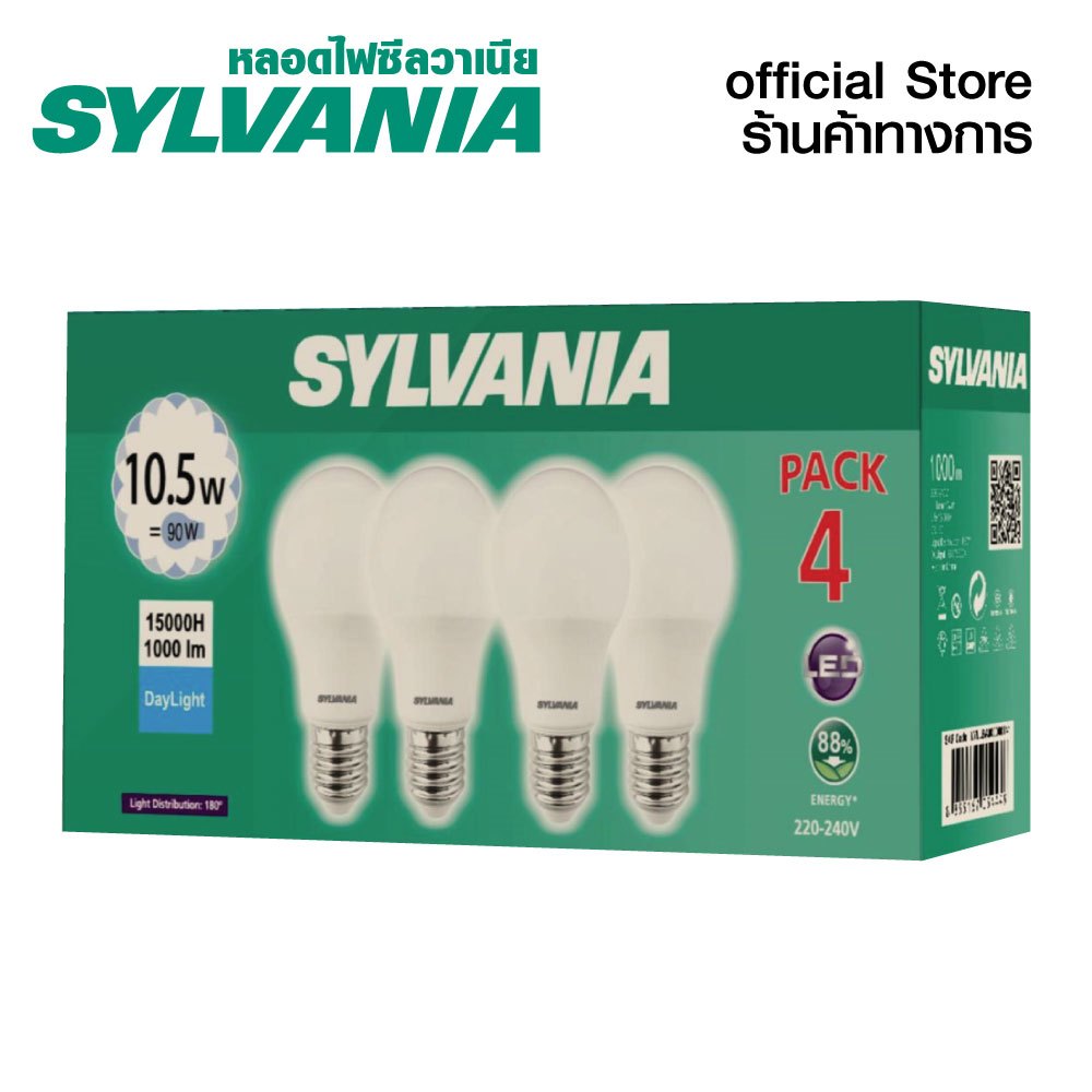 [แพ็ค 4 สุดคุ้ม ] SYLVANIA หลอดไฟแอลอีดี รุ่น ToLEDo Basic Plus A60 10.5W ขั้ว E27  (แสง Daylight : สีขาว)