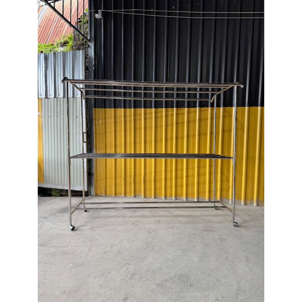 ราวตากผ้า ราวตากผ้าสแตนเลส ขนาดใหญ่ ยาว 2 เมตร คานล่าง 2 เส้น แถมล้อเบรคล๊อคดำอย่างดี 1 ชุด พร้อมส่ง - รูปที่ 3