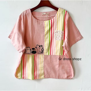 ป้าย SHENG ZI เสื้อคอกลมแขนสั้นปักลายน่ารัก ๆ อก 46 นิ้ว ยาว 25 นิ้ว