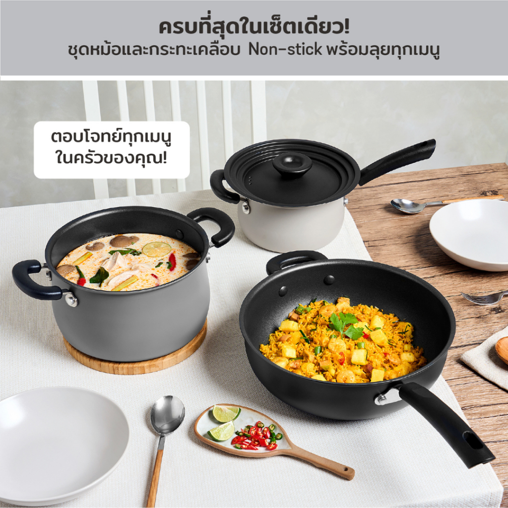 MEYER Stackable Cookware Set 4 ชิ้น Non-Stick ชุดหม้อกระทะ ประหยัดพื้นที่ครัว  (10162-T) ราคา ถูกที่สุด ดีลบีเคเค แกลเลอรีภาพที่ 4