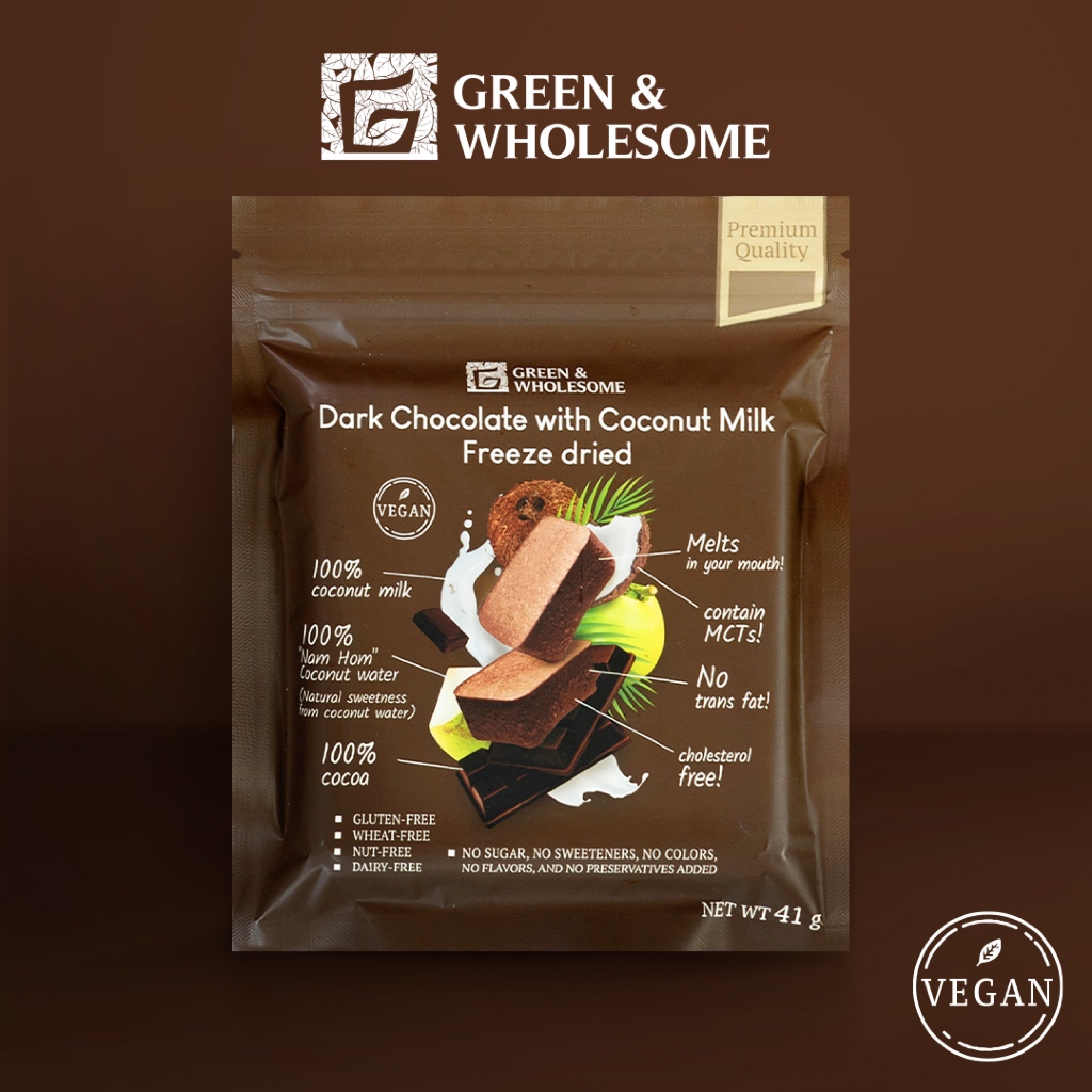 Green & Wholesome l Dark Chocolate with Coconut Milk Freeze dried l ดาร์กช็อกโกแลตผสมน้ำกะทิฟรีซดราย