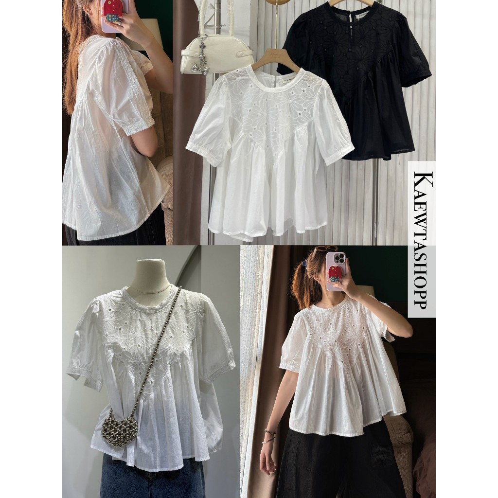 (ใช้โค้ดลด 30%ได้ ) เสื้อลูกไม้ ฉลุ เสื้อระบาย แขนตุ๊กตา อก 48-50″ ไซส์ใหญ่ ทรงระบาย Maikaew Matinee Kaewtashop