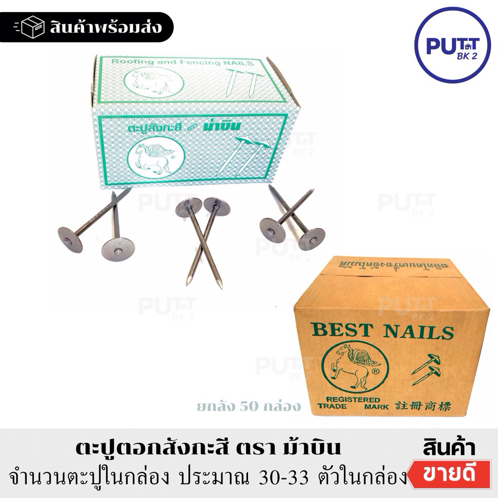 (ยกลัง 50ก) ตะปูตอกสังกะสี ตราม้าบิน ตะปูหมวก