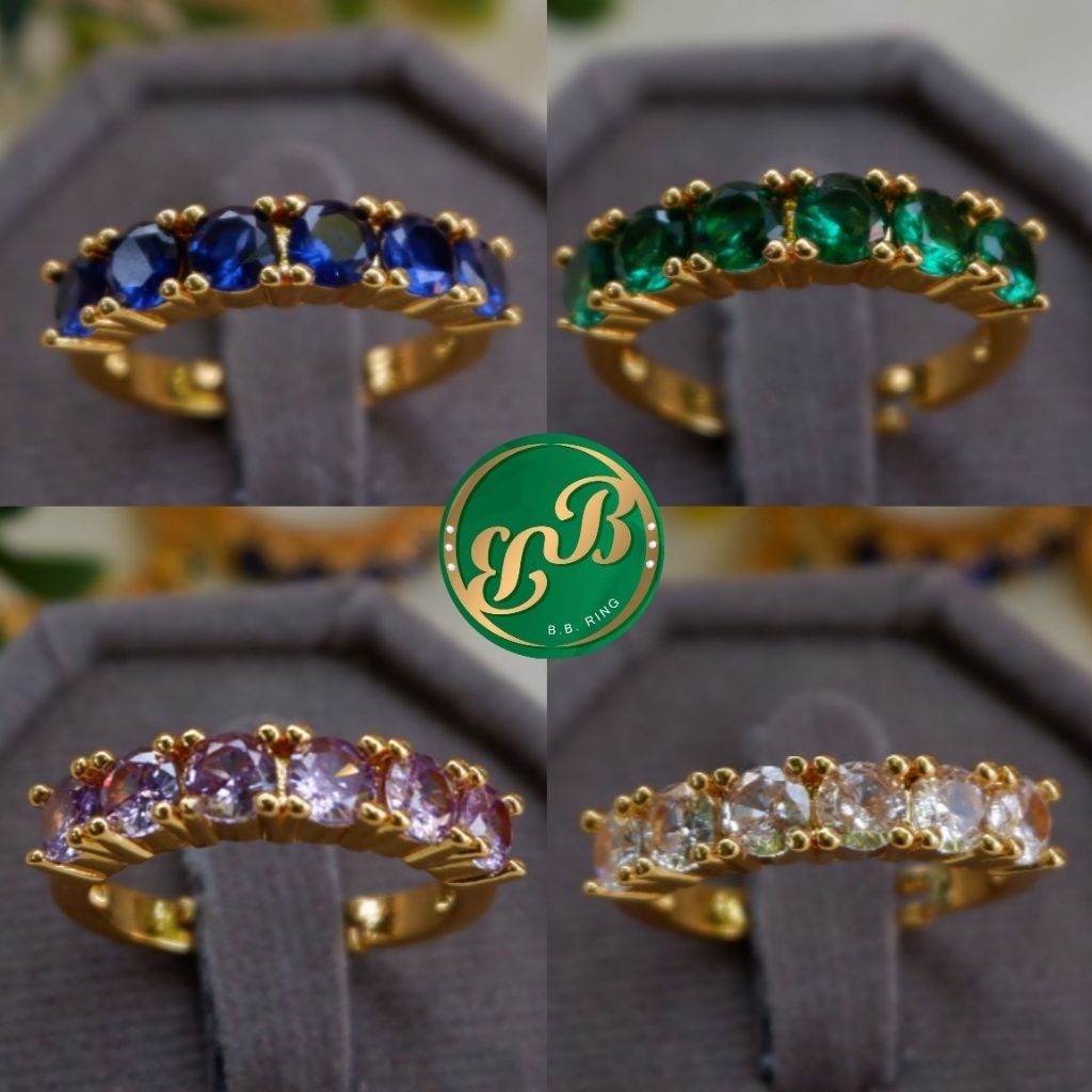 BBแหวนเพชsแถวหลายสีฟรีไซต์แหวนชุบสีเปล่งสวย