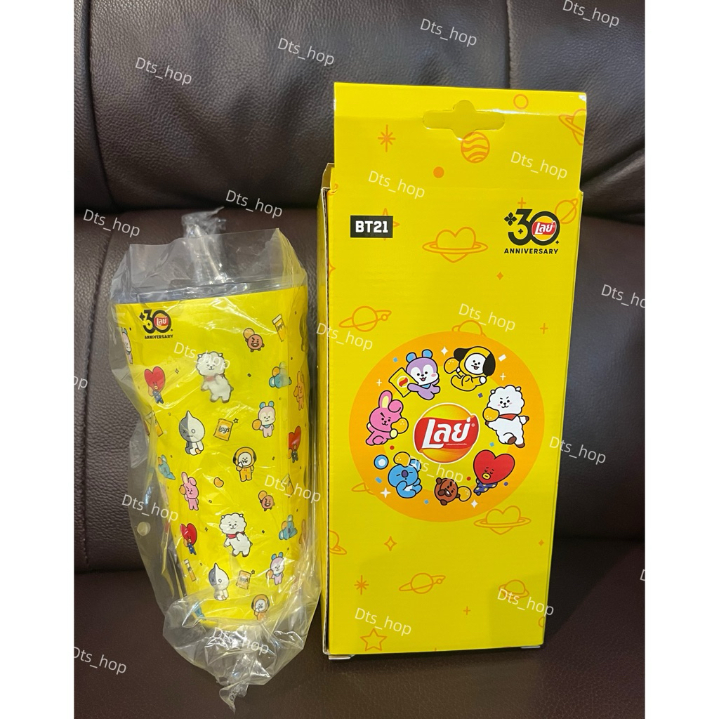 พร้อมส่ง แก้วน้ำ BT21 x Lays 30th แก้วเก็บความเย็น สีเหลือง พร้อมหลอด (รบกวนอ่านรายละเอียด)