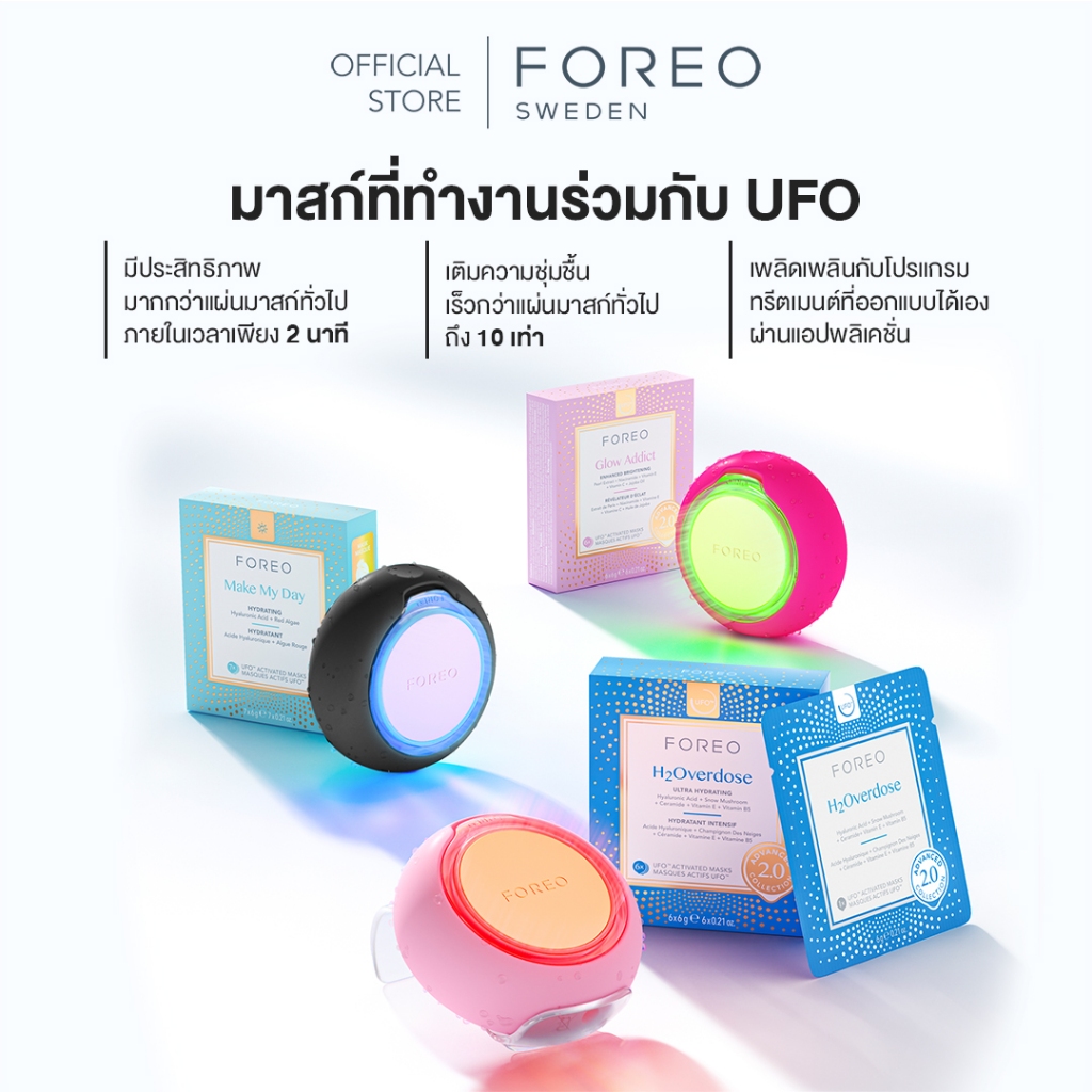 FOREO UFO 3 Black เครื่องมาส์กหน้า เติมความชุ่มชื้นล้ำลึกด้วยแสง LED+ร้อนเย็น ปรับผิวให้ดูโกลว์สวยภายใน 2 นาที - รูปที่ 6