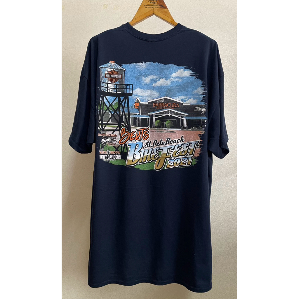 เสื้อยืดมือ 2 Harley Davidson Berts St Pete Beach Bike Fest 2021 Blue