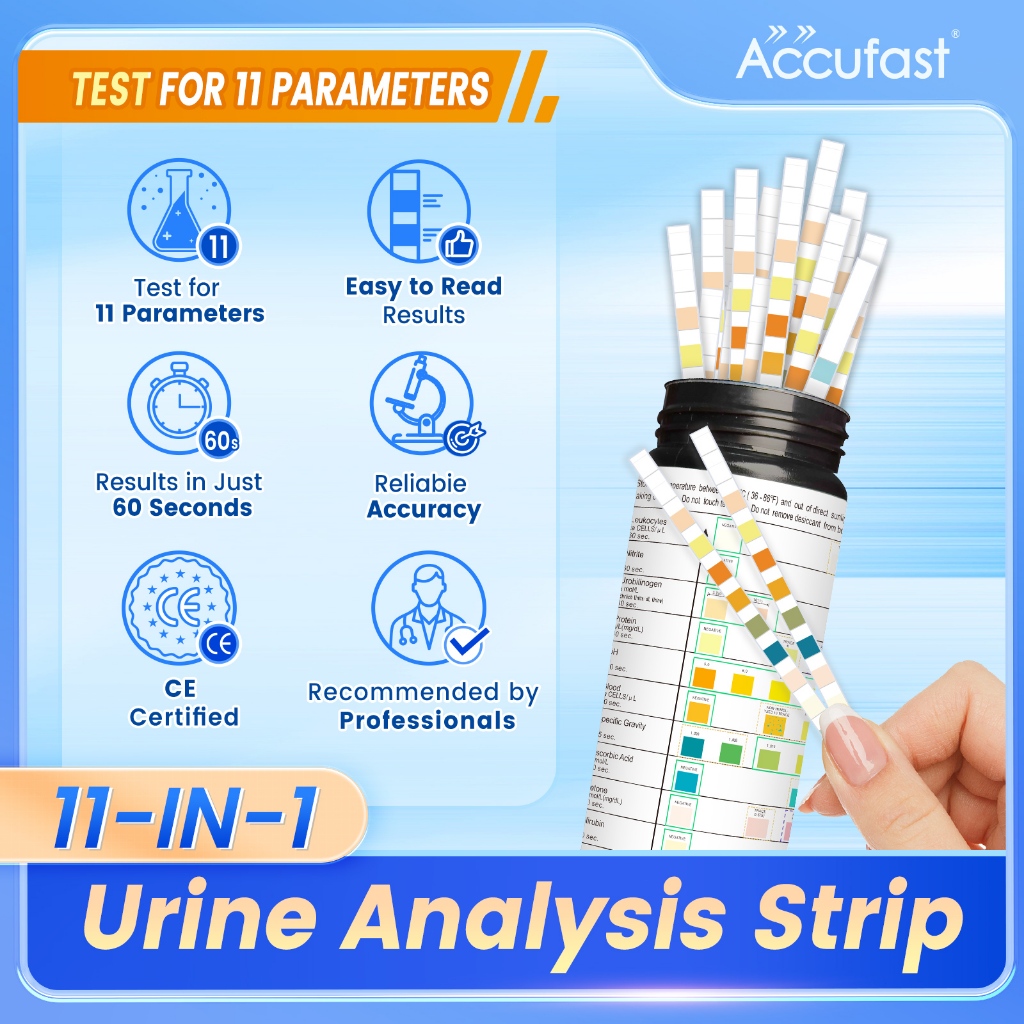 100 ชิ้น/ชุด ACCUFAST แถบทดสอบปัสสาวะ 14 รายการทดสอบ Urine Test Strips 1 นาทีได้ผลลัพธ์ที่รวดเร็ว