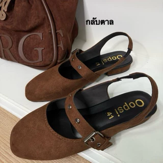 รองเท้าแมรี่เจน ส้นสูง1นิ้ว หนังกลับมียางยืด รุ่นK-9091(ไซส์36-45)