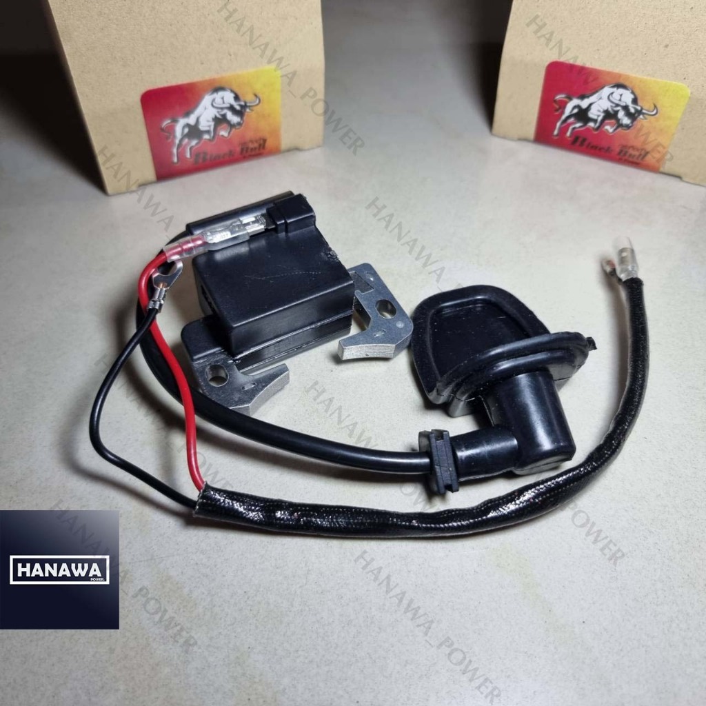 คอยล์ไฟสำหรับเครื่องตัดหญ้า411 พร้อมปลั๊กหัวเทียน คอยล์ RBC411 จากBlackBullกระทิงดำ