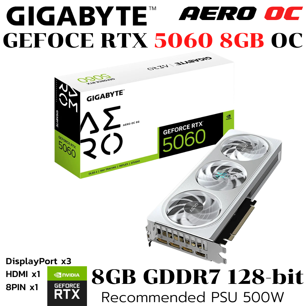 VGA (การ์ดแสดงผล) GIGABYTE GEFORCE RTX 5060 AERO OC 8G - 8GB GDDR7