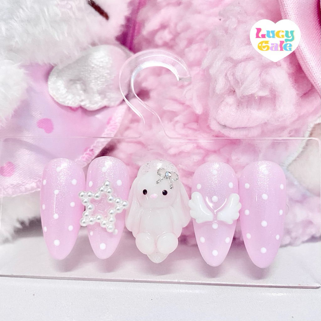 🎀 เล็บปลอม เล็บเจลสำเร็จรูป Jellycat ปั้นนูนกระต่าย polkadot 🐰