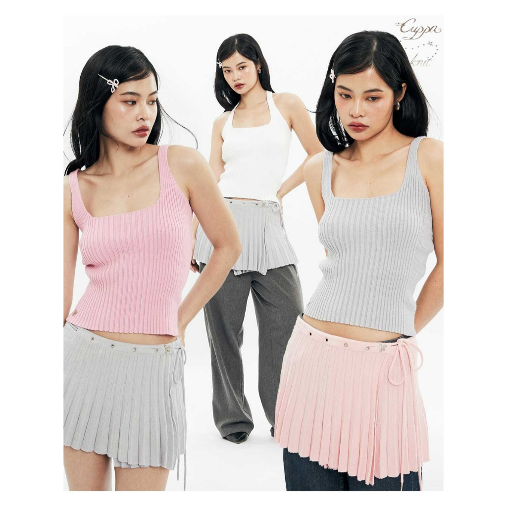 CUPPA - WAFER Basic Knit Top (3 สี) เสื้อกล้ามไหมพรม ลายทอ Rib 3 ระดับ เก็บทรง มีกระดุมซ่อนด้านหลัง 