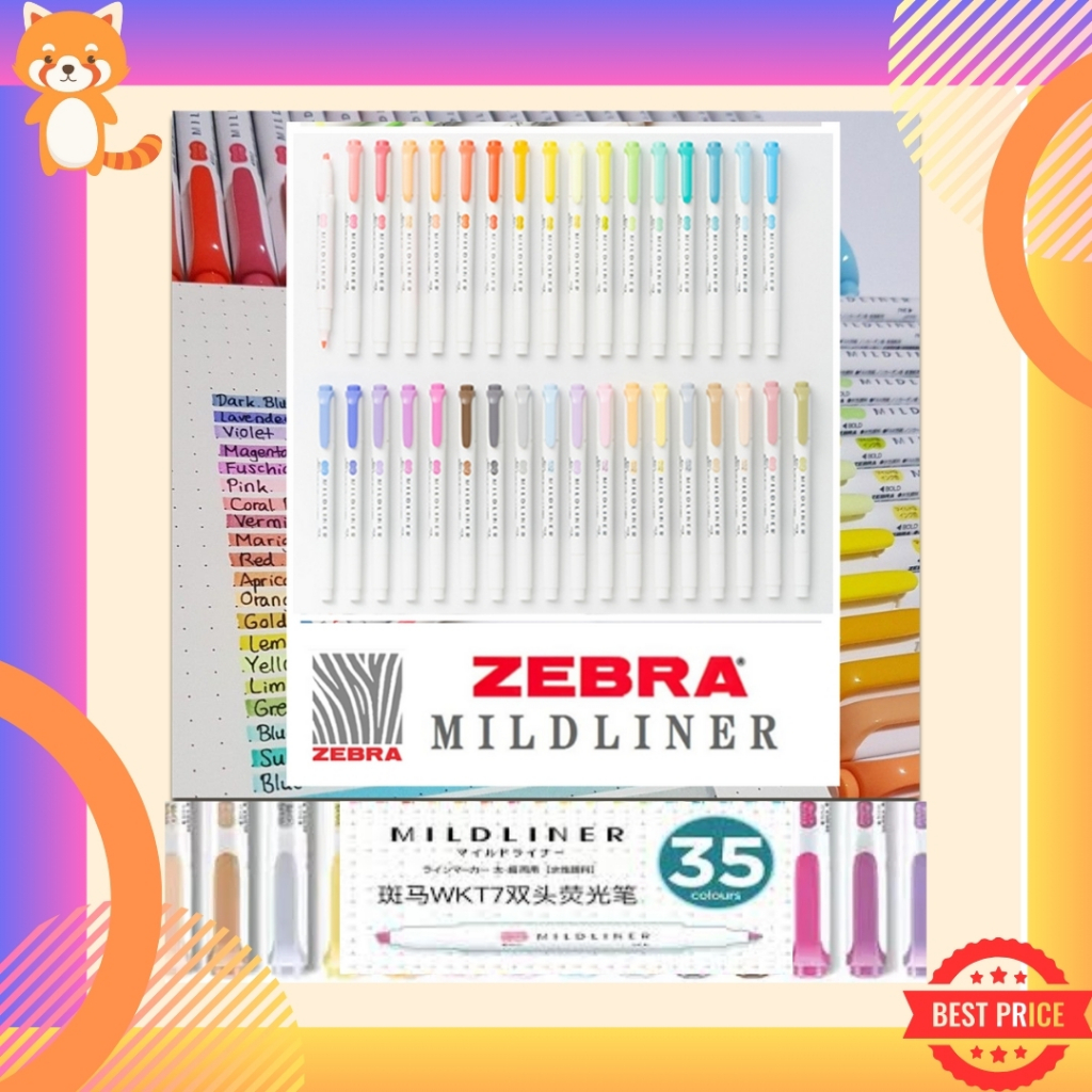 (มีสีใหม่ 5 สี) ZEBRA Mildliner ปากกาเน้นข้อความ แบบแยกแท่ง 2 หัว - 40 สี Mild Liner แบบแยกแท่ง และ Set มีครบทุกสี