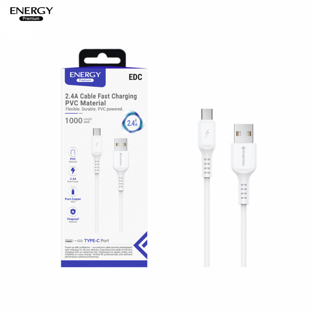 สายชาร์จ Type C / i ชาร์จเร็ว 2.4A สีขาว  สายชาร์จเร็ว  รองรับถ่ายโอนข้อมูล ยี่ห้อ energy ของแท้100%