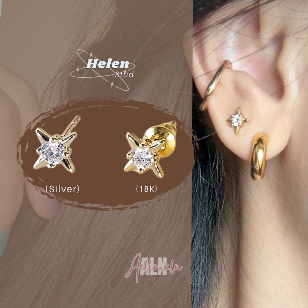 Helen stud earring - Aelin.ALN ( ต่างหูสตั๊ดวิ้งๆ แมทช์ง่าย star ดาว) #SE5-13