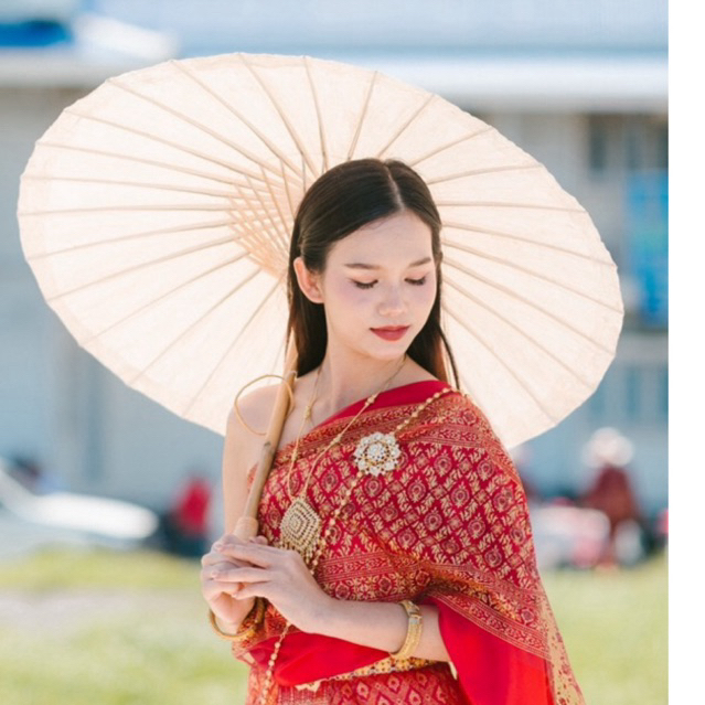 ร่มผ้าน้ำมันสีขาว 17“ กางออก85cm ร่มแม่การะเกด ร่มเชียงใหม่ กันฝนได่