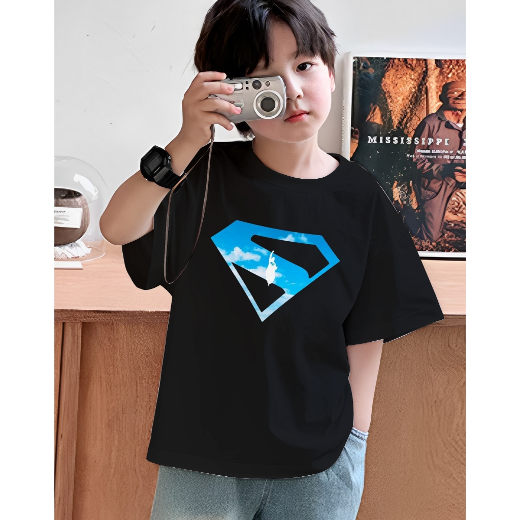 HOT Baju Superman Clic Shield T-Shirt Marvel Superman Tshirt Kids เหมาะสำหรับเด็กผู้ชายและเด็กหญิง ส